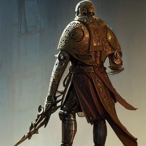 Image similar to beautiful warforged crusades construct wood steel holy cleric crusader runes warforged crusades tabard hooded cloak divine knights templar, intricate, elegant, highly detailed, digital painting, artstation, concept art, smooth, sharp focus, illustration, art by artgerm and greg rutkowski and alphonse mucha and loish and wlop