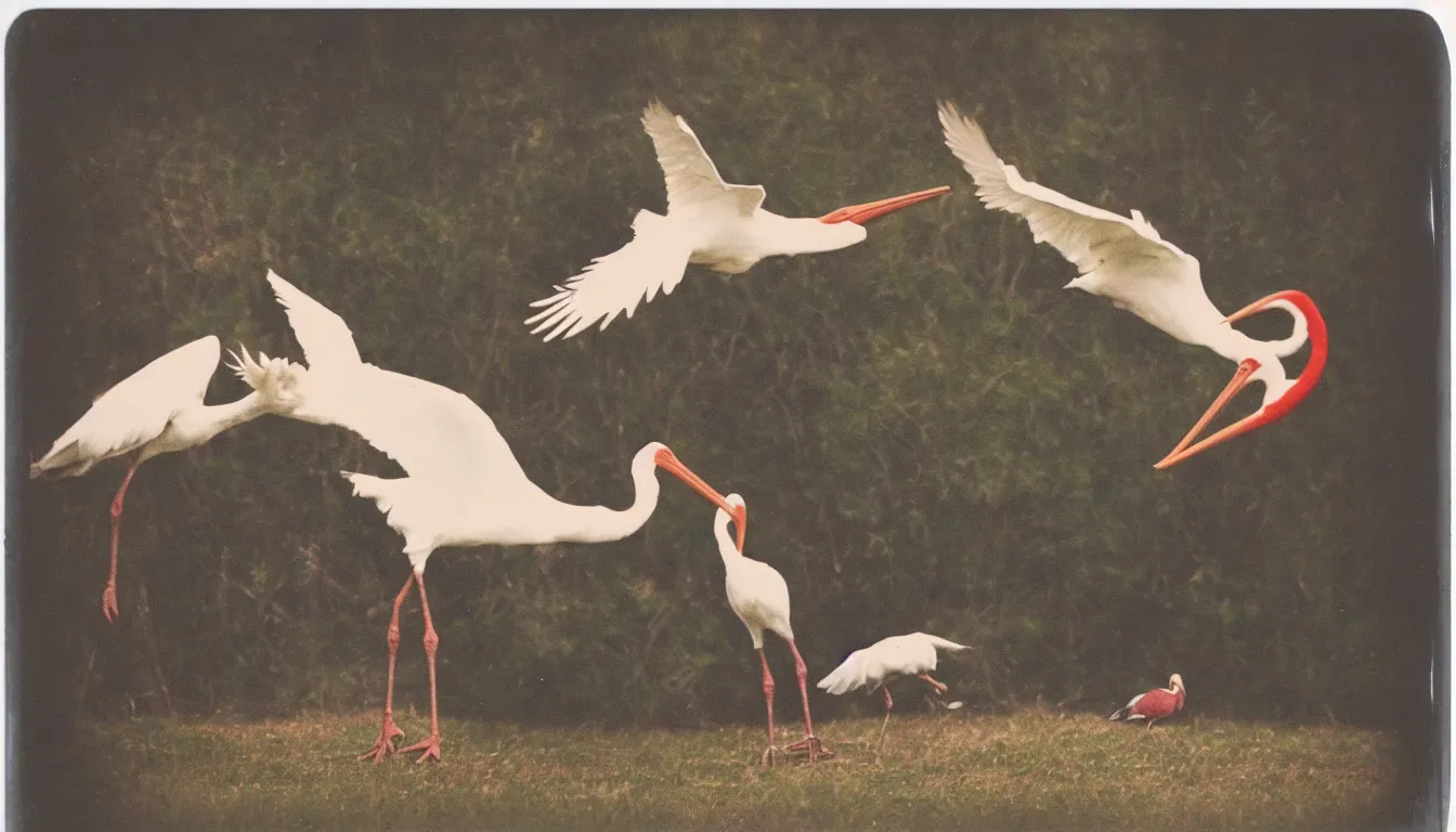 Image similar to polaroid picture of russian man yelling at stork, very detailed, 8 k