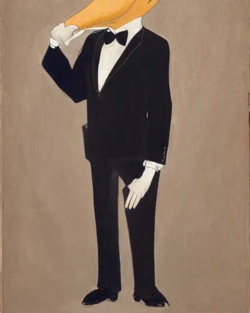 Image similar to portrait of young man wearing black medical mask, suit and tie, style of tex avery