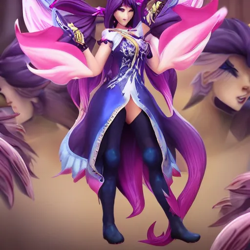 Image similar to ahri, official art, render, highly detailed