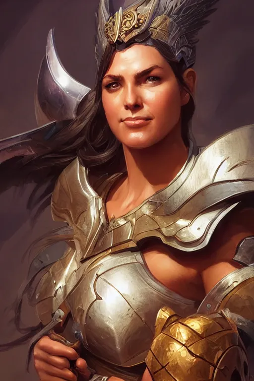 Image similar to amazon valkyrie athena, d & d, fantasy, portrait, highly detailed, headshot, digital painting, trending on artstation, concept art, sharp focus, illustration, art by artgerm and greg rutkowski and magali villeneuve