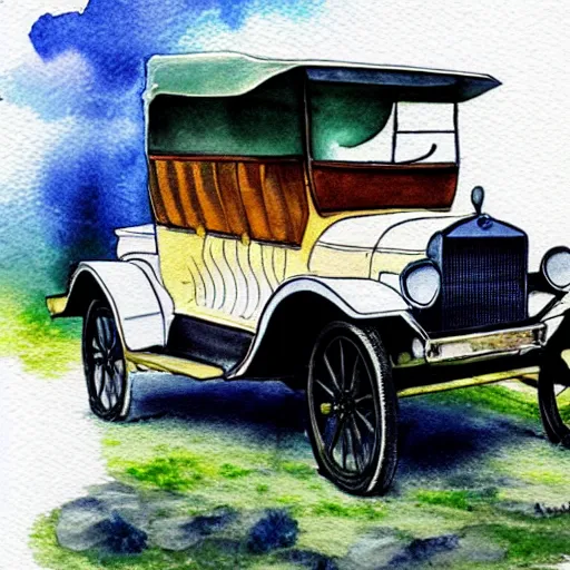 Image similar to a watercolor sketch of a ford model t