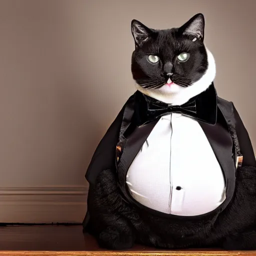 a very fat and judgmental cat wearing a full tuxedo, | Stable Diffusion ...