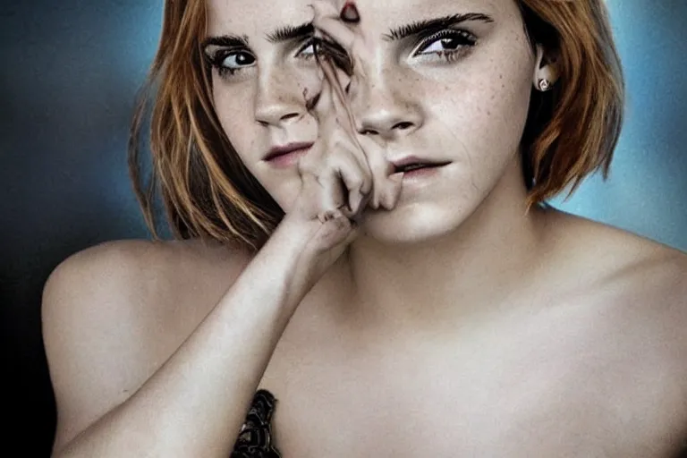 Image similar to emma watson, dope tattoo, hyperrealistic