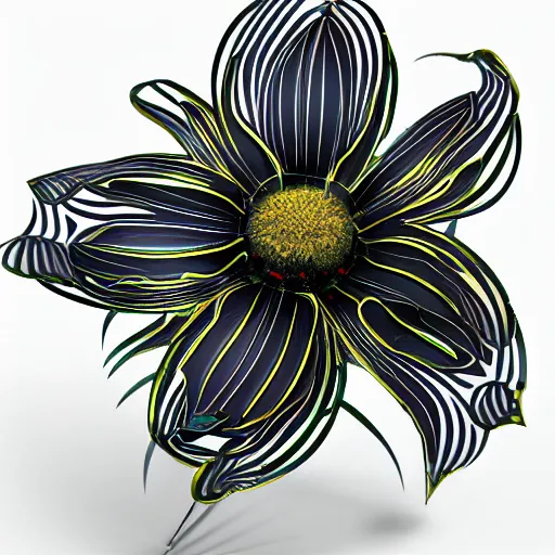 Image similar to a tiger lily flower that is cybertronic, made of metal, shiny and reflective