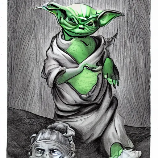 Image similar to baby yoda ripping someone in half without touching them