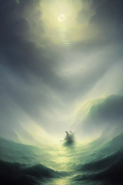 Image similar to A stunning detailed water deity by Ivan Aivazovsky, Peter Mohrbacher , Greg Rutkowski, stormy ocean, beautiful lighting, full moon, detailed swirling water tornado, artstation