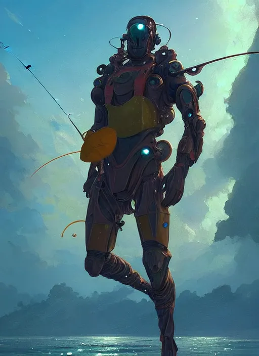 Prompt: portrait of a jamaican fisherman sci - fi fishing armor muscular cyberjamaicanpunk intricate elegant highly detailed digital painting artstation concept art, greg rutkowski, loish, rhads, ferdinand knab, makoto shinkai and lois van baarle, ilya kuvshinov, rossdraws, tom bagshaw