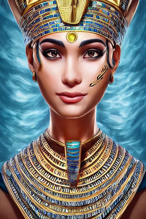 Image similar to a highly detailed beautiful portrait of a egyptian god with facial expression / emotion : happy in the style of artgerm.