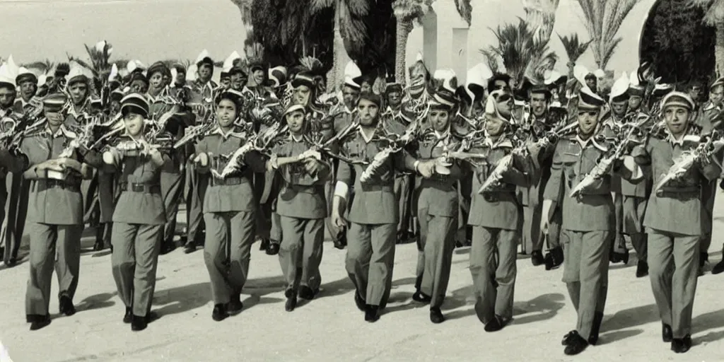 Image similar to saudi military band in 1950s, old photograph