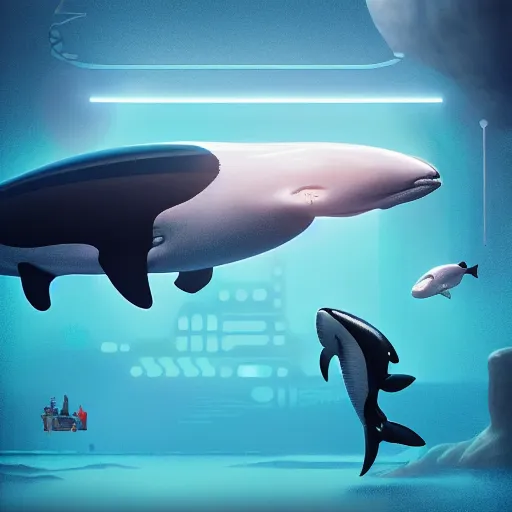 Prompt: cyborg orca by mike winkelmann trending on arstation