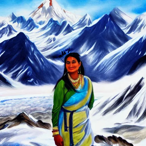 Image similar to Painting of an Indian actress in Mount Everest