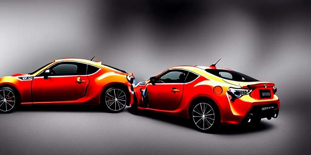 Image similar to merge the designs of Toyota gt86 2015 and Aston Martin 2022 as one car. No background, concept art style.