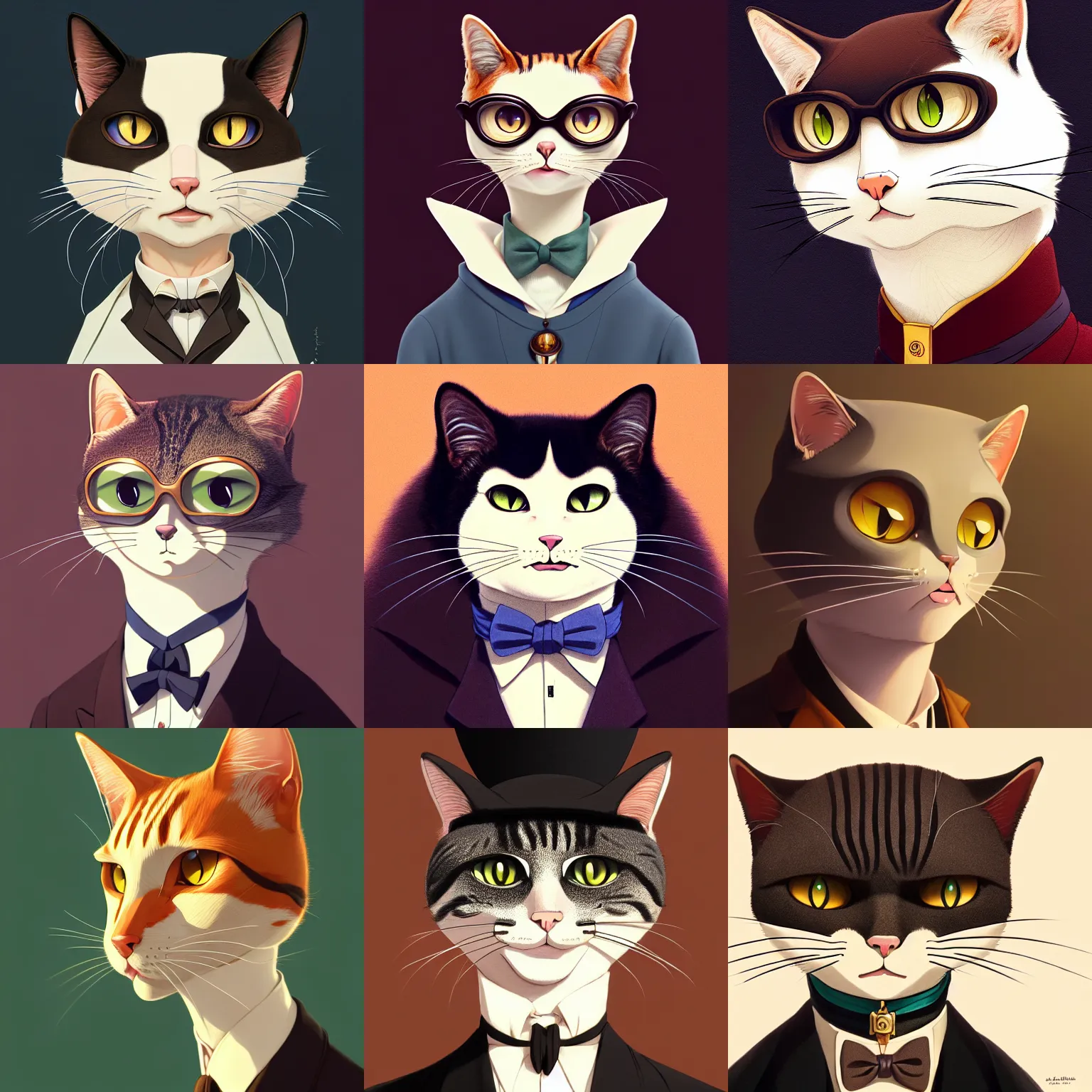 Prompt: portrait of an anthropomorphic cat aristocrat, artstation, elegant, highly detailed, digital painting, concept art, smooth, sharp focus, illustration, art by studio ghibli, fujita goro, atey ghailan, tom whalen, jean giraud 8 k