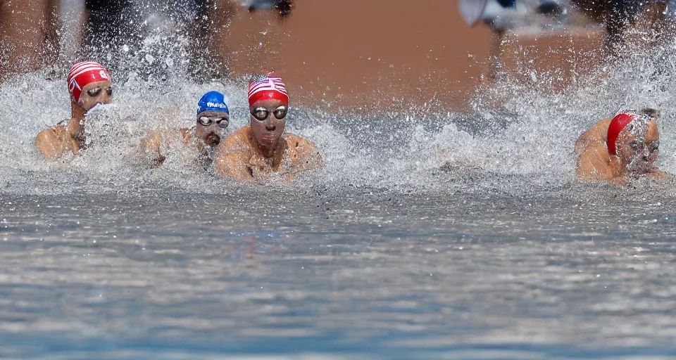 Image similar to olympic swimming in sand instead of water, extremely coherent, motion blur