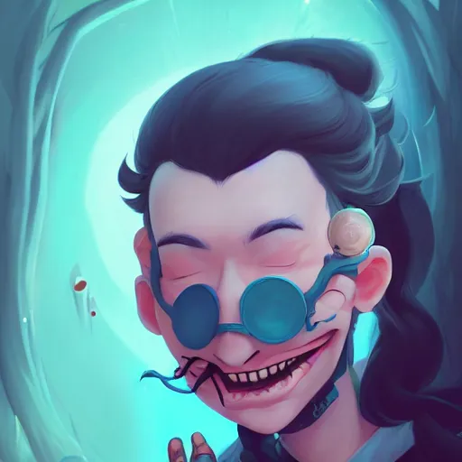 Image similar to a portrait of a cinematic still of the happy mask salesman, art by lois van baarle and loish and ross tran and rossdraws and sam yang and samdoesarts and artgerm and saruei and disney, digital art, highly detailed, intricate, sharp focus, trending on artstation hq, deviantart, unreal engine 5, 4 k uhd image