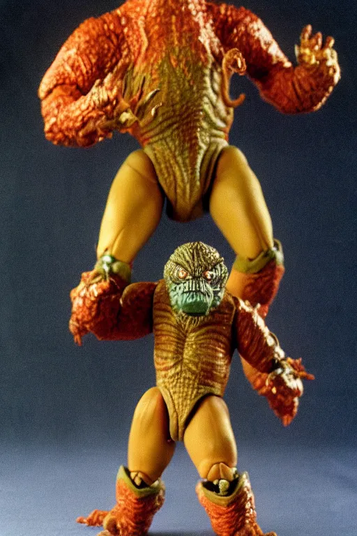 Prompt: kaiju action figure, vintage, 1980s