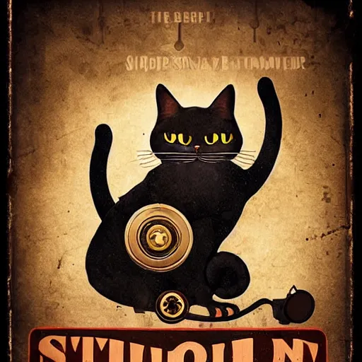 Image similar to steampunk cat, retro, movie poster