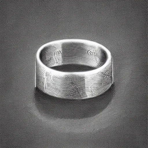 Image similar to the ring from lord if the rings with an imprinted ruler, cm scale imprinted on the inside of the ring, one ring to rule them all, dark background, highly detailed, 8 k, trending on artstation, mystic, rpg artwork, by peter jackson, by sauron