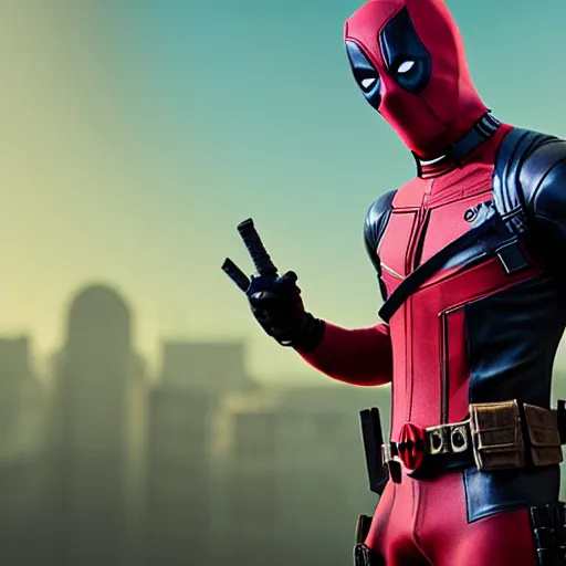 Image similar to full body pose, hyperrealistic photograph of deadpool as a ballerina dancer, dim volumetric lighting, 8 k, octane beautifully detailed render, extremely hyper detailed, intricate, epic composition, cinematic lighting, masterpiece, trending on artstation, very very detailed, stunning, hdr, smooth, sharp focus, high resolution, award, winning photo, dslr, 5 0 mm