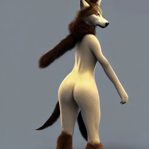 Prompt: anthro female wolf with fluffy tail light