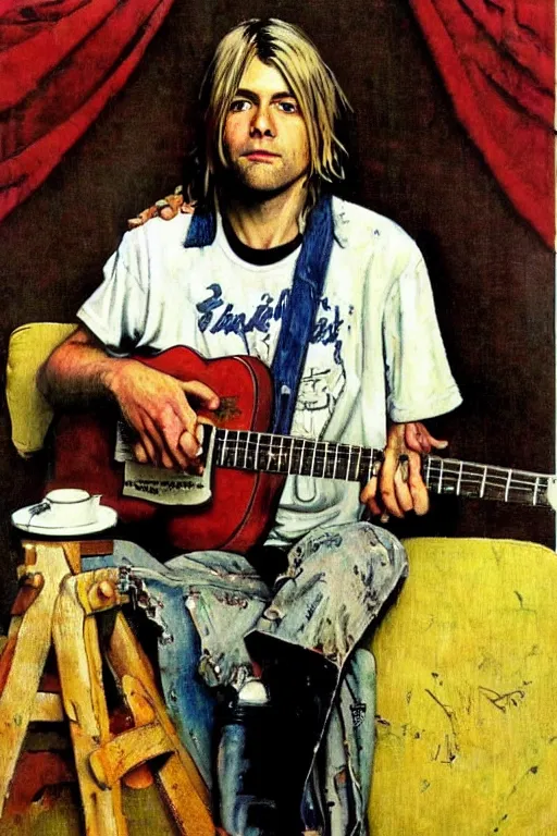 Image similar to kurt cobain from nirvana painted by norman rockwell