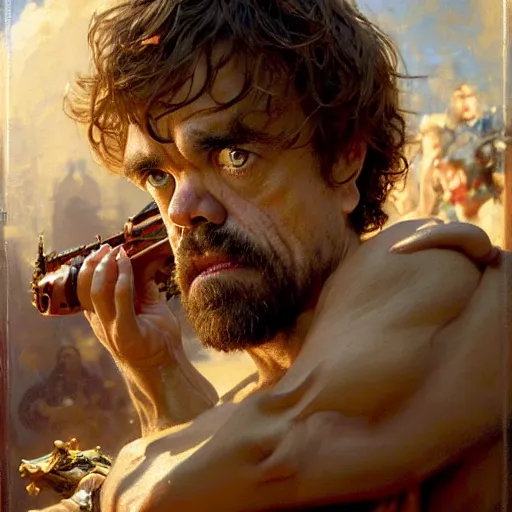 Prompt: peter dinklage is in his bed, nervous and terrified, because a kevin bacon is attacking him. highly detailed painting by gaston bussiere, j. c. leyendecker, greg rutkowski, craig mullins 8 k