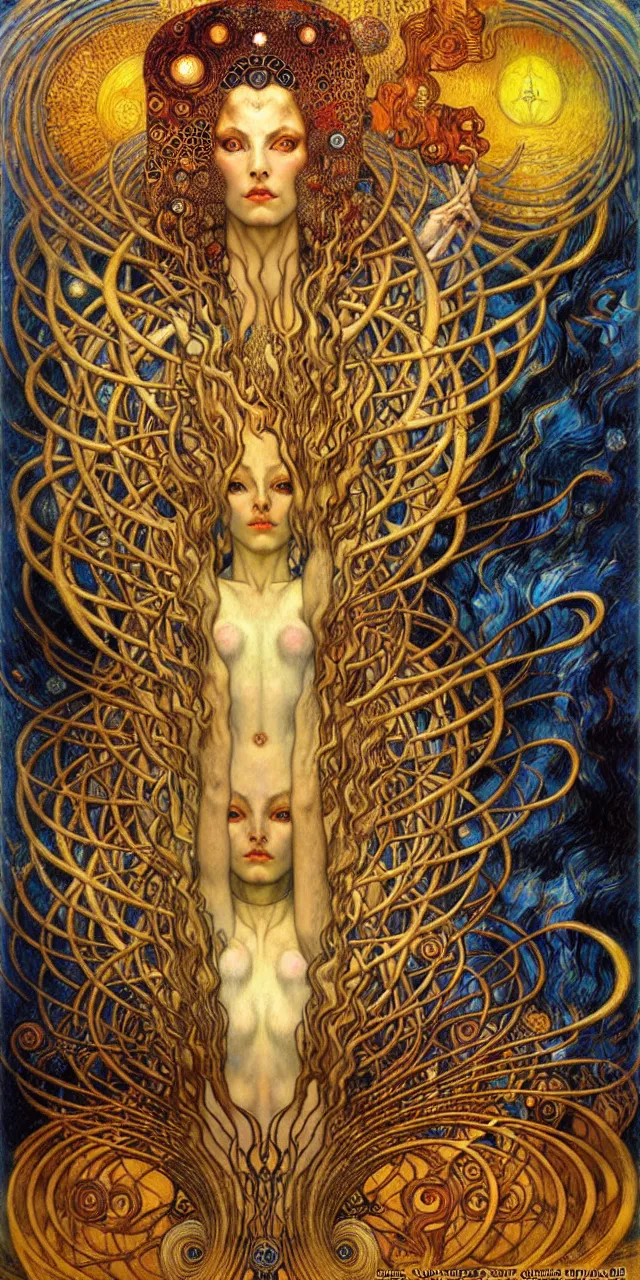 Image similar to Divine Chaos Engine by Karol Bak, Jean Delville, William Blake, Gustav Klimt, and Vincent Van Gogh, symbolist, visionary