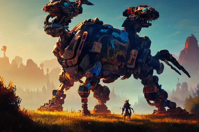 Image similar to tideripper machine mecanical creature robot of horizon forbidden west horizon zero dawn radiating a glowing aura global illumination ray tracing hdr fanart arstation by ian pesty and alena aenami artworks in 4 k