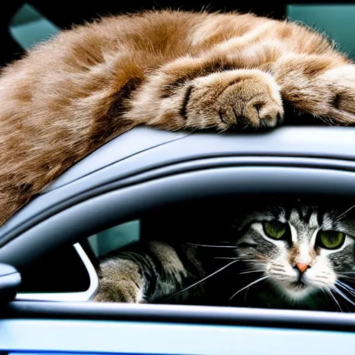 Prompt: photo of a giant cat in traffic