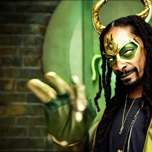 Image similar to film still of Snoop Dogg as Loki in the new Avengers film