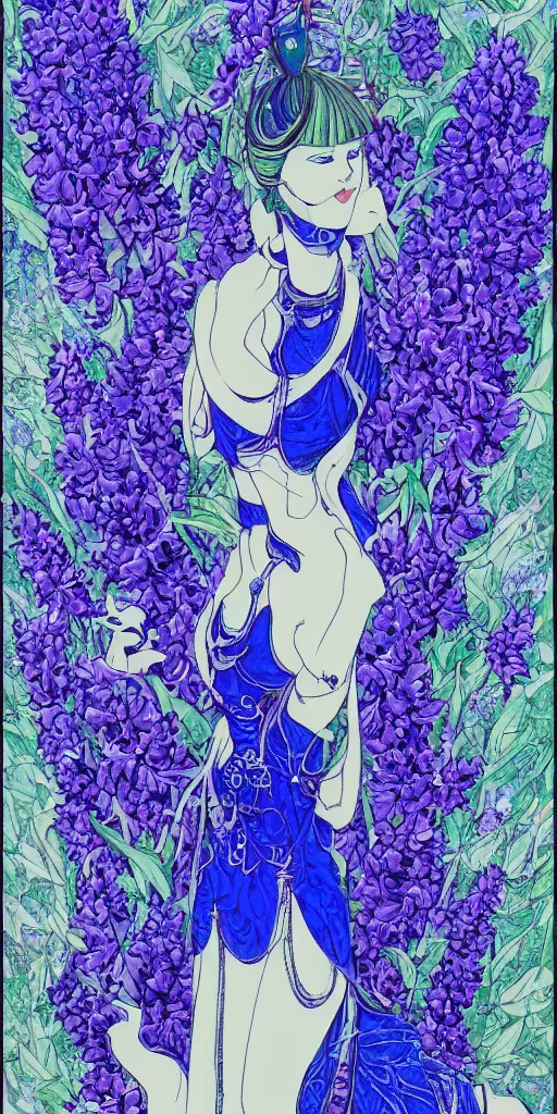 Image similar to a big blue djinn with liliacs by ayami kohima