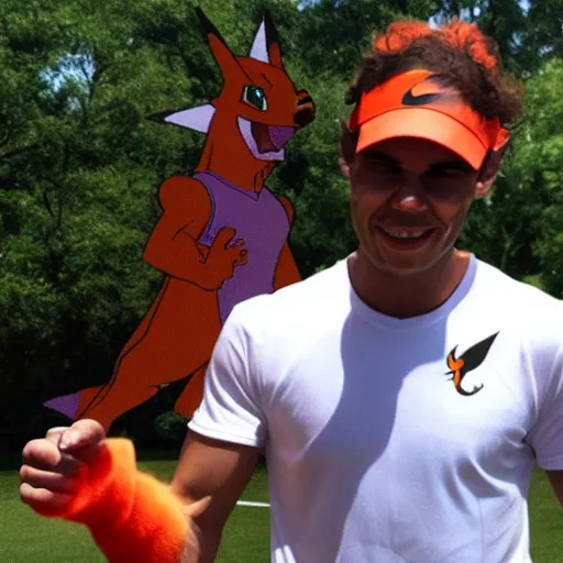 Prompt: rafael nadal dressed as charizard