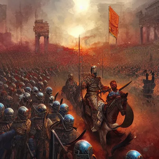 Image similar to Roman Emperor Constantine leading an army by Marc Simonetti