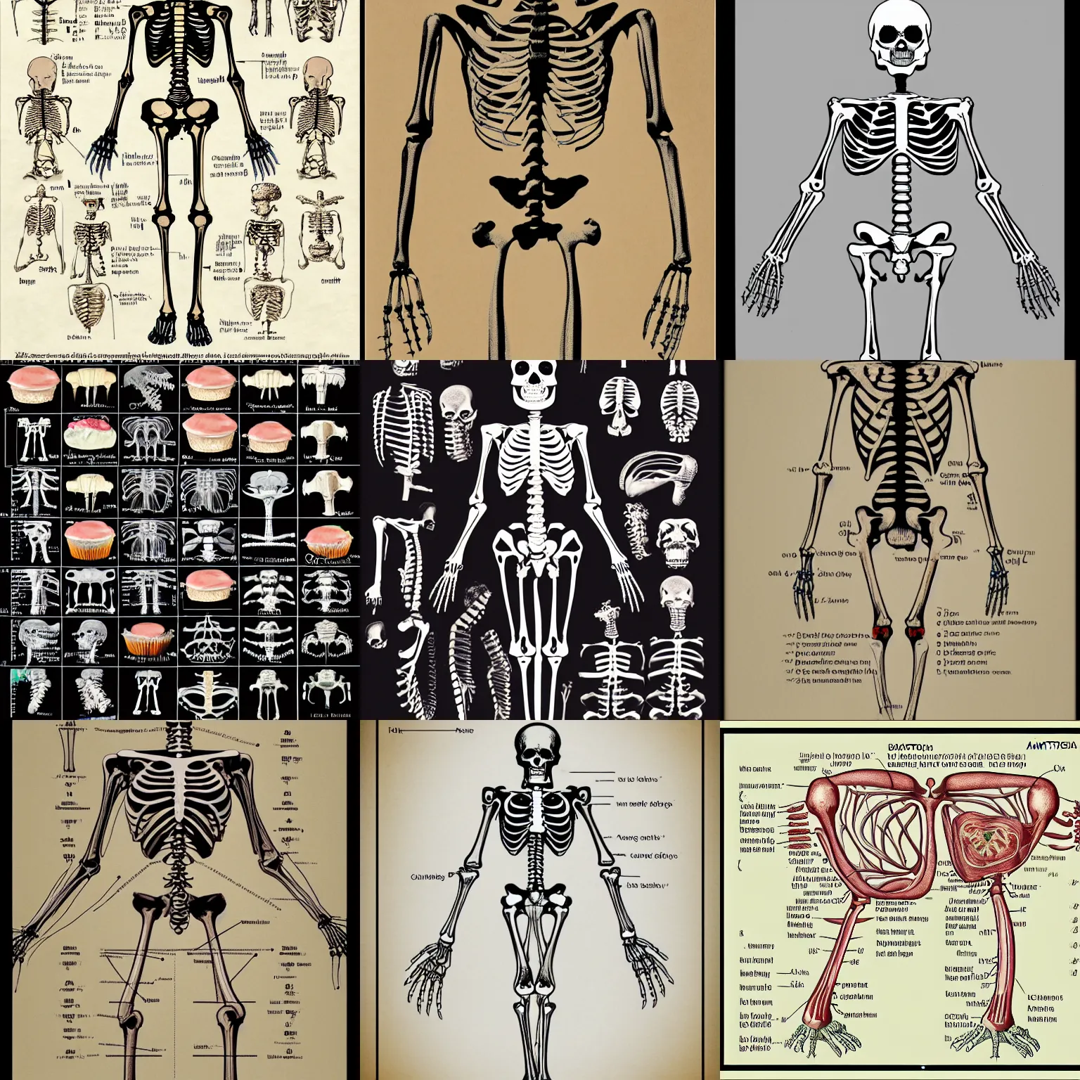 Prompt: anatomical chart of cupcake skeleton