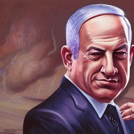 Image similar to a portrait of benjamin netanyahu by wayne barlowe