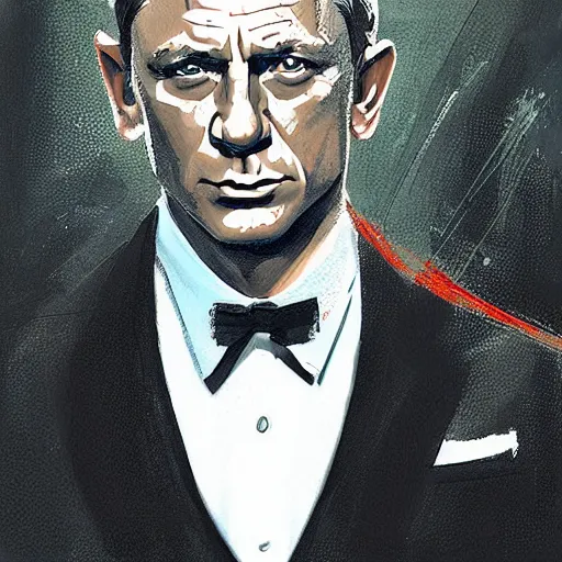 Image similar to a painting in the style of cedric peyravernay of daniel craig in a tuxedo, highly detailed