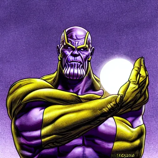 Prompt: Thanos pondering his Orb by Todd Lockwood