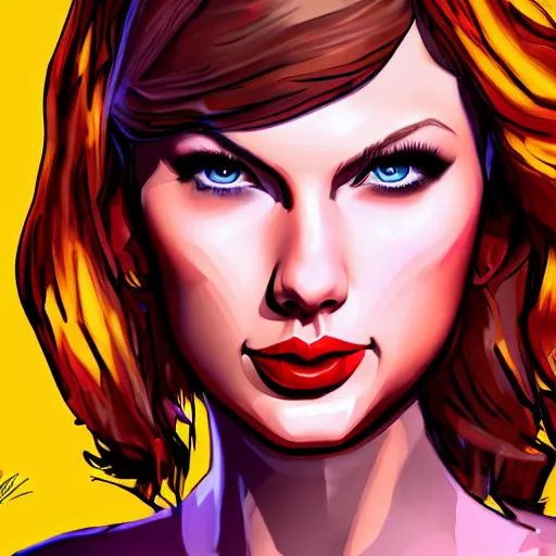 Image similar to taylor swift portrait, borderlands, tales from the borderlands, the wolf among us, comic, cinematic lighting, studio quality, 8 k