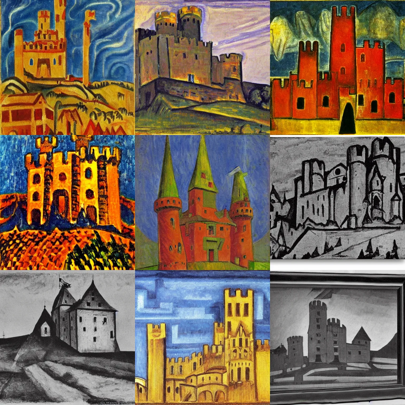 Prompt: medieval castle, by Erich Heckel