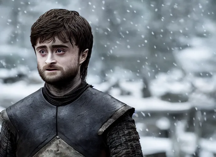 Prompt: daniel radcliffe as gelthinors in game of thrones, live action film, cinematic photo, clear hd image