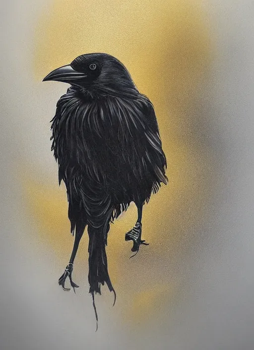 Prompt: crow shape, award - winning painting, abstract, gold and silver colors,, elegant, luxurious, beautiful, lovecraftian, beksinksi, chiaroscuro