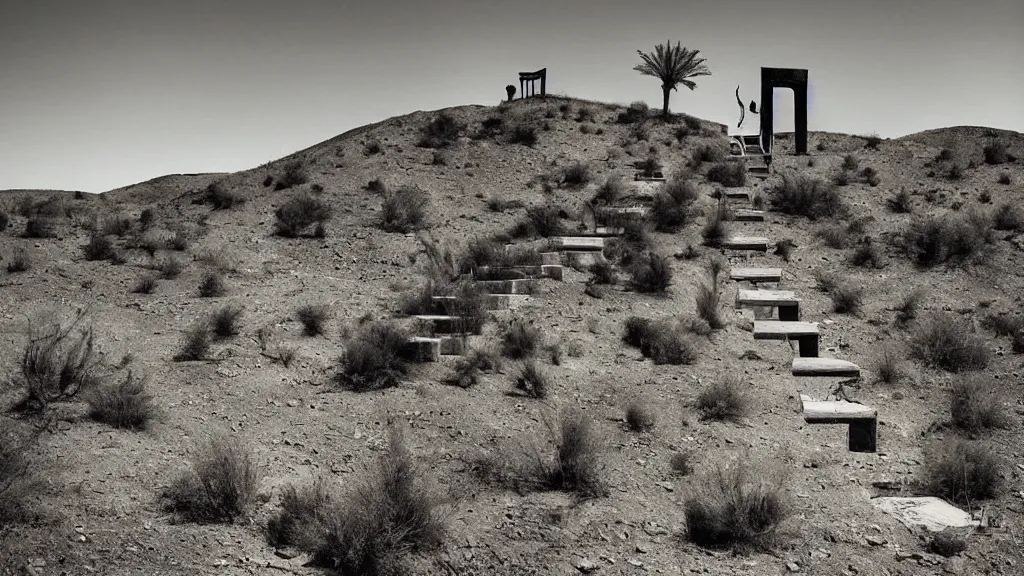 Image similar to concrete stairs going nowhere in the middle of a desert, surrealism photography by Sarolta Bán