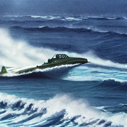 Prompt: a T-34 emerging from Ocean waves, hyperrealistic