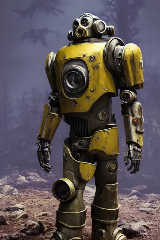 Image similar to fallout 7 6 power armor, hyper realistic, design by mark ryden and pixar and hayao miyazaki, unreal 5, daz, hyperrealistic, octane render, cosplay, rpg portrait, dynamic lighting, intricate, that looks like it is from borderlands and by feng zhu and loish and laurie greasley, victo ngai, andreas rocha, john harris