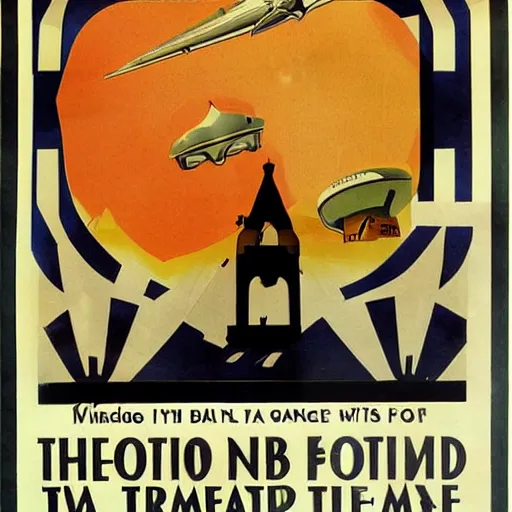 Prompt: advertisement for a time travel agency, vintage art deco