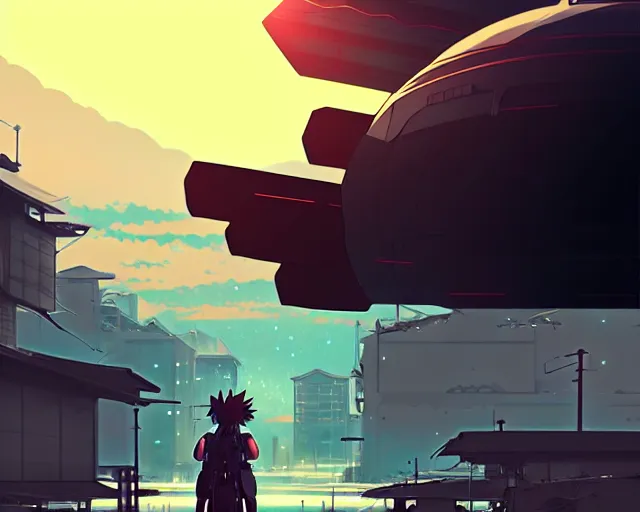 Prompt: anime illustration of a menacing planet sized mech, in ruined city, wide shot, bokeh, ilya kuvshinov, anime, pixiv top monthly, trending on artstation, cinematic, danbooru, zerochan art, kyoto animation