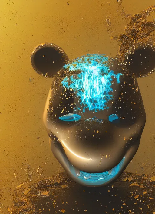 Image similar to mickey mouse head, fractal, broken, wet, mycelium, radiant alien, rococo, baroque, automotive, bio-mechanical, porcelain, iridescent sub surface scattering, octane render