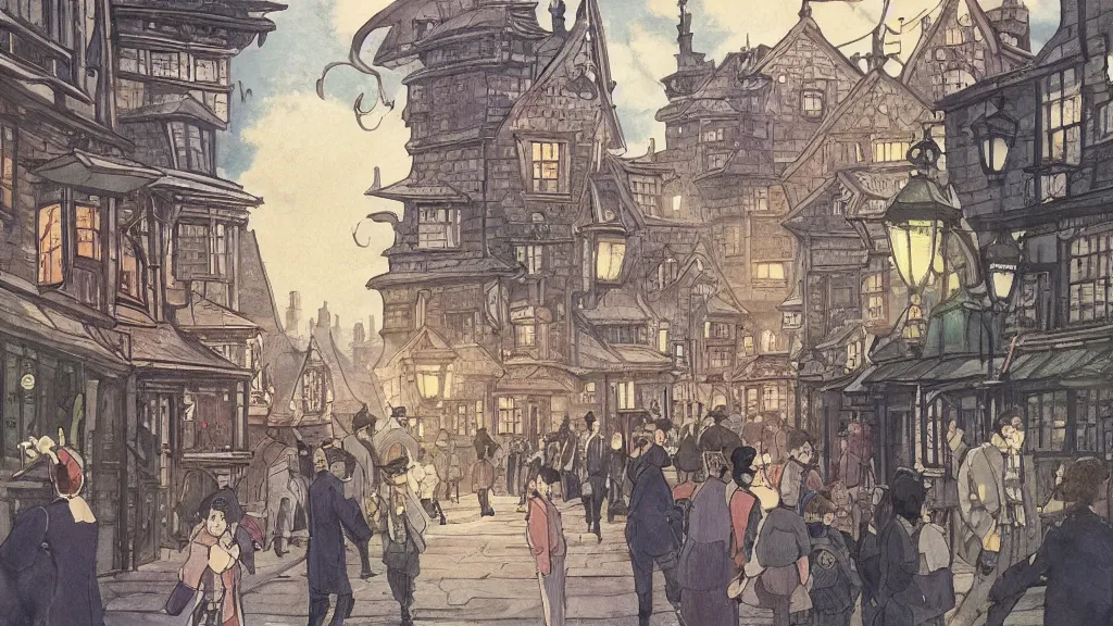 Prompt: victorian london, anime background, interior, gouache, hand painted, in the style of kazuo oga, studio ghibli