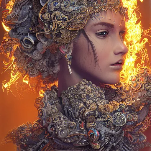 Image similar to princess, godly, beautiful, intricate, hyper detailed, octane, 4 k, fire